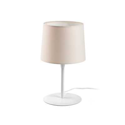 Table lamp made of matte white steel with E27 socket.