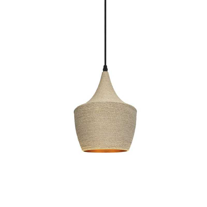 Simple pendant lamp CACHY made of hemp with E27 LED in wood color