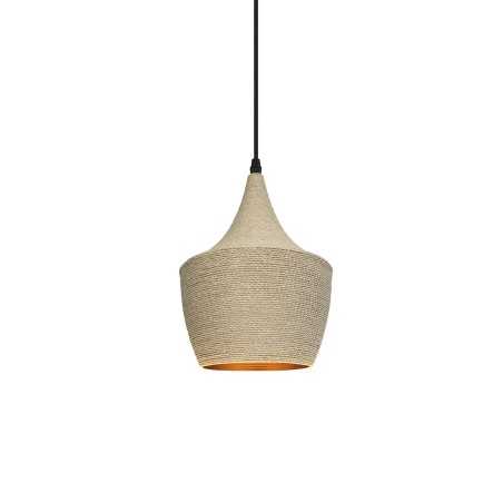 Simple pendant lamp CACHY made of hemp with E27 LED in wood color