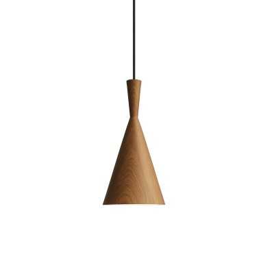 Simple pendant light IMBRY in aluminum with E27 LED in wood color.