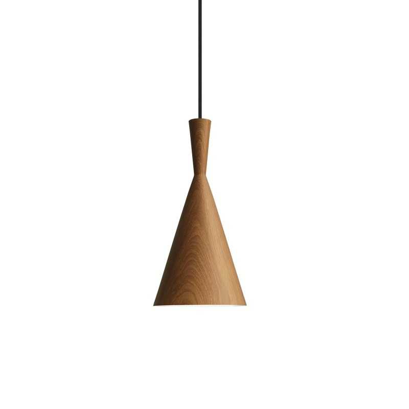 Simple pendant light IMBRY in aluminum with E27 LED in wood color.