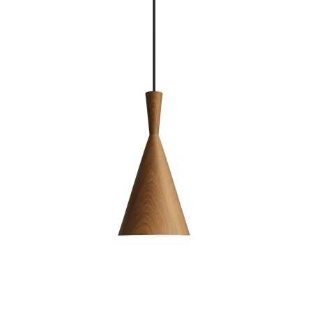 Simple pendant light IMBRY in aluminum with E27 LED in wood color.