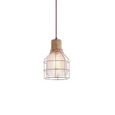 Simple pendant light CUGNE wood E27 LED in shiny copper color