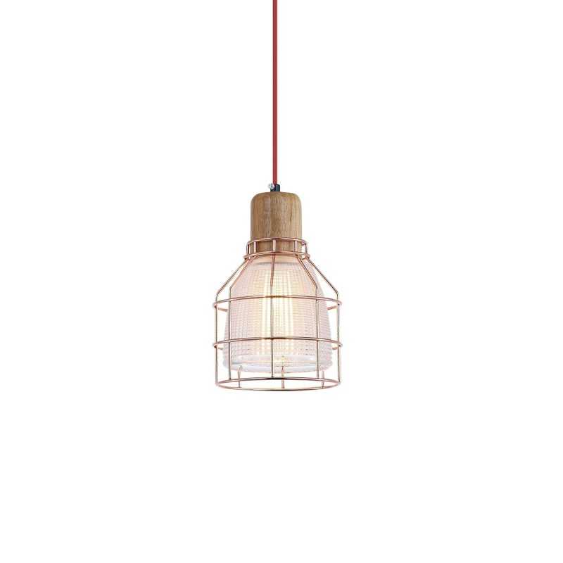 Simple pendant light CUGNE wood E27 LED in shiny copper color