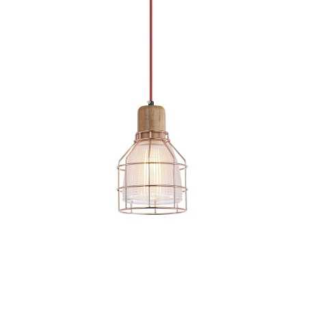 Simple pendant light CUGNE wood E27 LED in shiny copper color