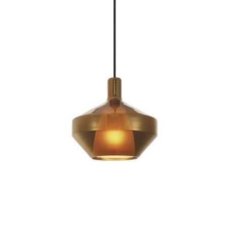 FORON simple pendant light with amber-colored E27 LED crystal