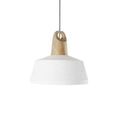 Simple pendant light with wooden bullets E27 LED in white color
