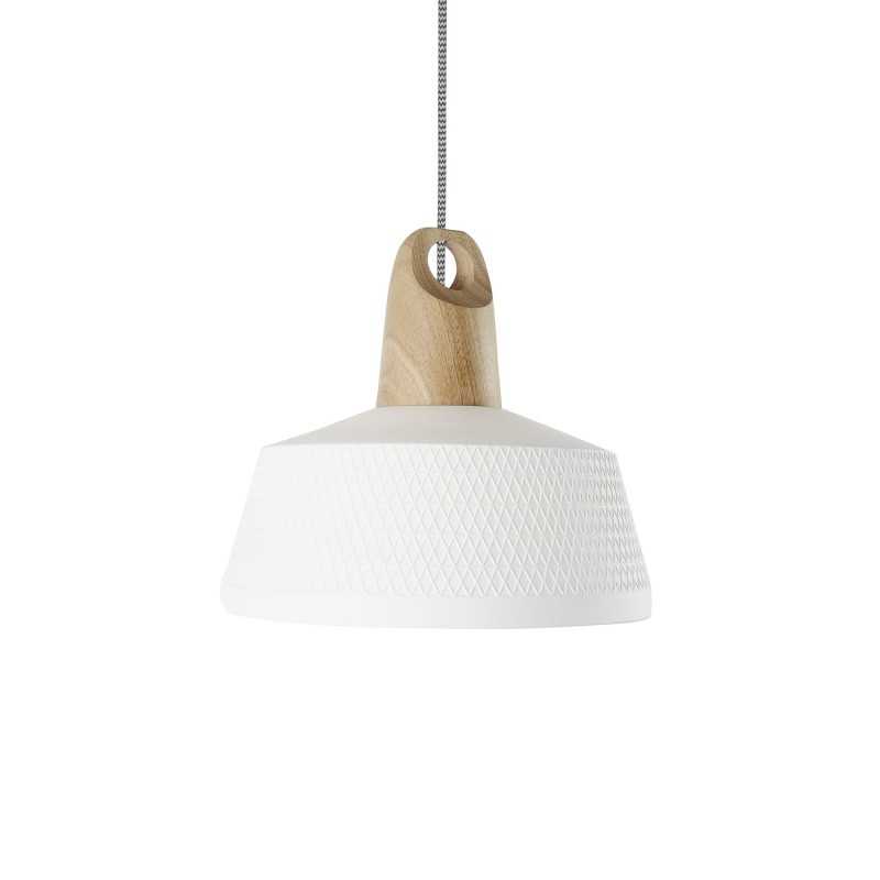 Simple pendant light with wooden bullets E27 LED in white color