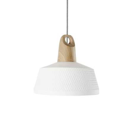 Simple pendant light with wooden bullets E27 LED in white color