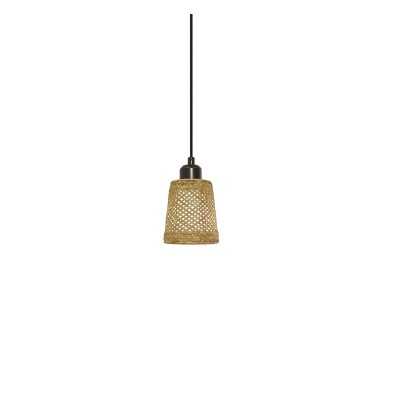 LIZAN simple pendant made of wicker with E14 LED in wood color