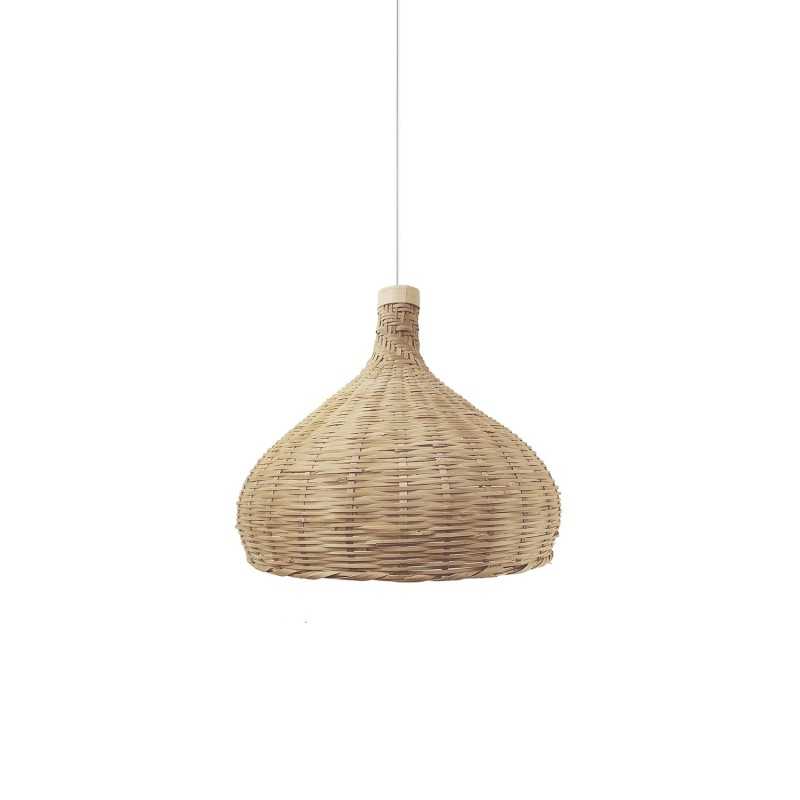 Simple pendant lamp made of rattan with E27 LED light bulb in wood color