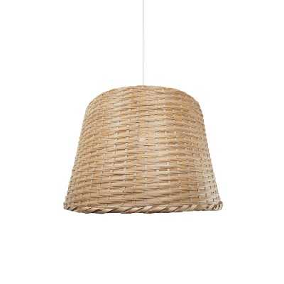 Simple pendant lamp OSSAT rattan E27 LED in wood color