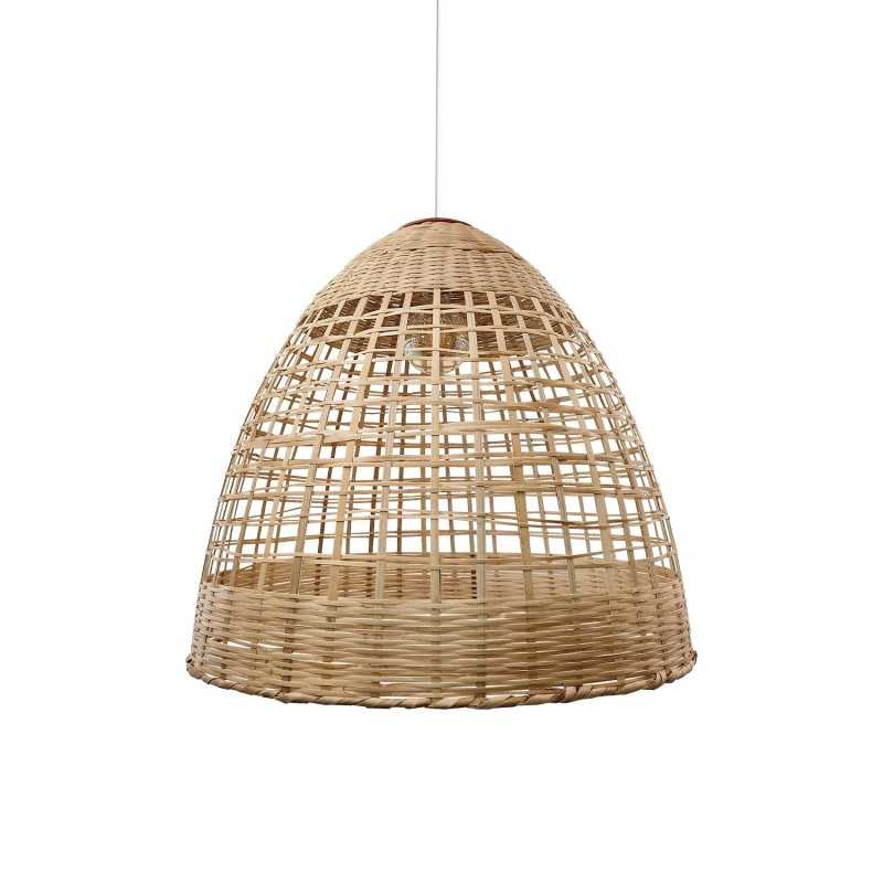 Simple pendant light FESSY rattan E27 LED in wood color