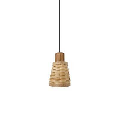 Simple pendant light OUSSY in wood with E27 LED in wood color