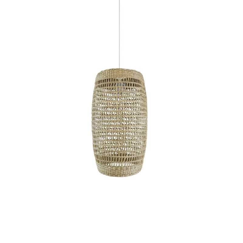 Simple pendant lamp HUARD made of hemp with E27 LED in wood color