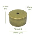 Brass lamp holder cover, 78mm diameter x 36mm.