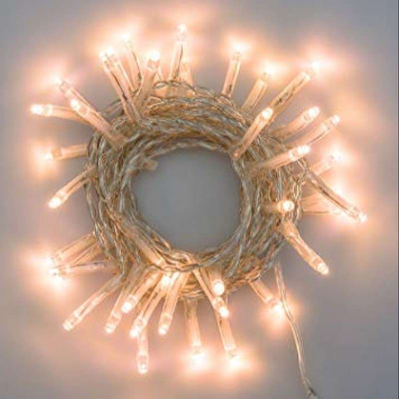 String of 100 warm white connectable LED lights, 6.5 meters long, fixed light, transparent cable.