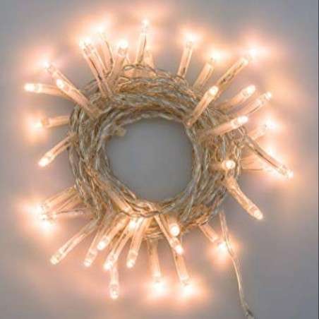 String of 100 warm white connectable LED lights, 6.5 meters long, fixed light, transparent cable.