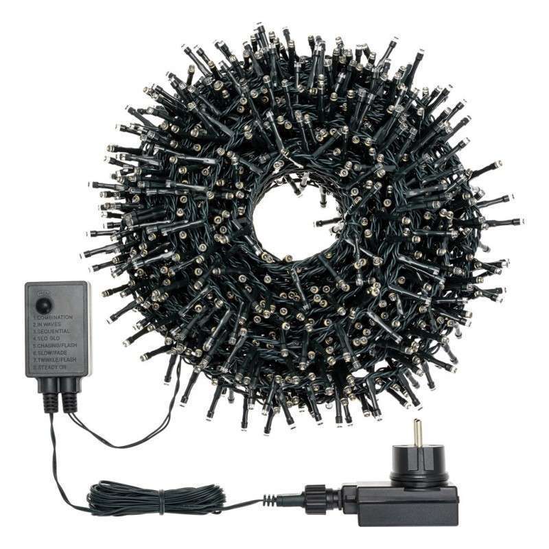 1000 warm white LEDs 20 meters programmable black outdoor cable
