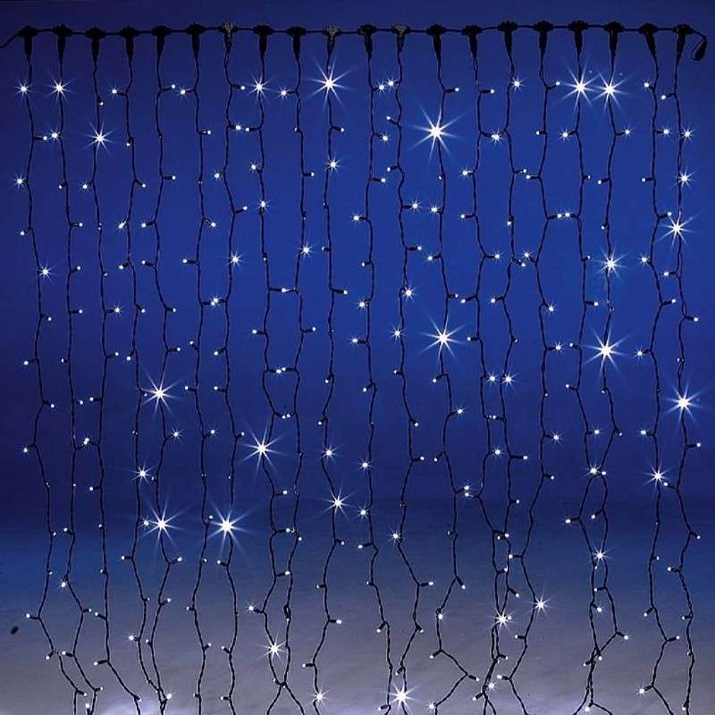 Curtain 300 warm white LEDs IP65 linkable black cable 200x150