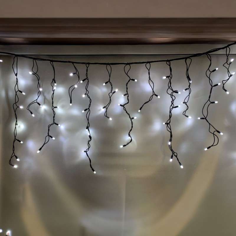 Curtain 100 LEDs cold IP44 linkable black cable 200x70
