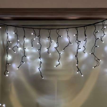 Curtain 100 LEDs cold IP44 linkable black cable 200x70