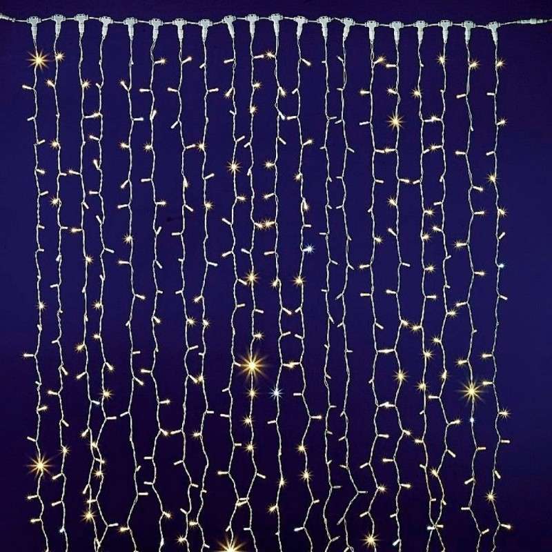 Curtain 300 LEDs cold IP65 linkable white cable 200x150