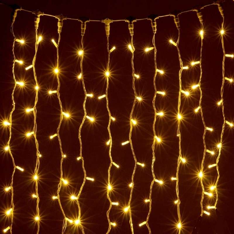 Curtain with 100 golden LEDs, linkable, golden cable, 200x100.
