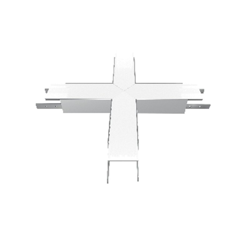 Recessed cross module with 50mm wide profile, integrated LED, linkable.