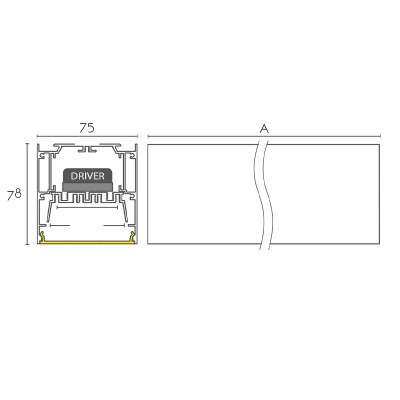 75mm wide surface module with integrated LED and linkable.
