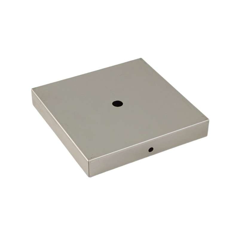 Square iron support 120mm x 120mm x 20mm with an outlet