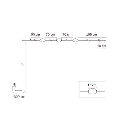 Linear outdoor garland with three lights, total length 6.5 meters.