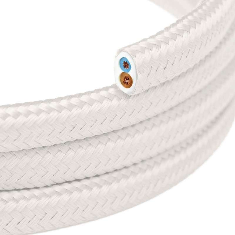Flat decorative textile cable by the meter, approved, in white color.