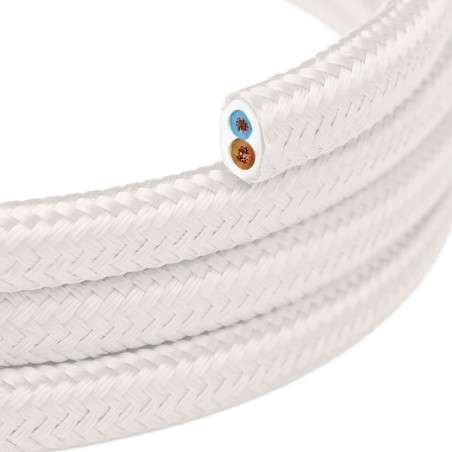 Flat decorative textile cable by the meter, approved, in white color.