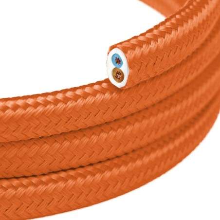 Flat decorative textile cable by the meter, approved, in orange color.