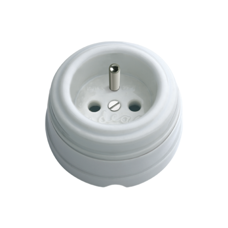 Porcelain socket base with French earth connection for surface mounting