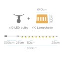 String of 10 LED lights IP44 solar and battery powered | LightingDIY.com