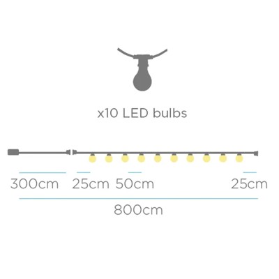 10 LED light garland in linen colour IP44 solar charge and rechargeable battery 2700K