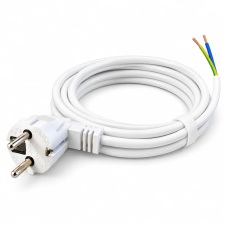 White Schuko power cable 2 m 3 × 1 mm² without switch