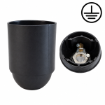 Smooth black E27 lamp holder with grounding