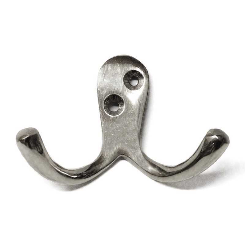 Double nickel-finished hook for hanging lamps.