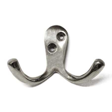 Double nickel-finished hook for hanging lamps.