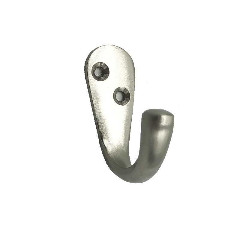 Single nickel-finished hook for hanging lamps.