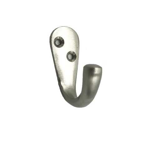 Single nickel-finished hook for hanging lamps.