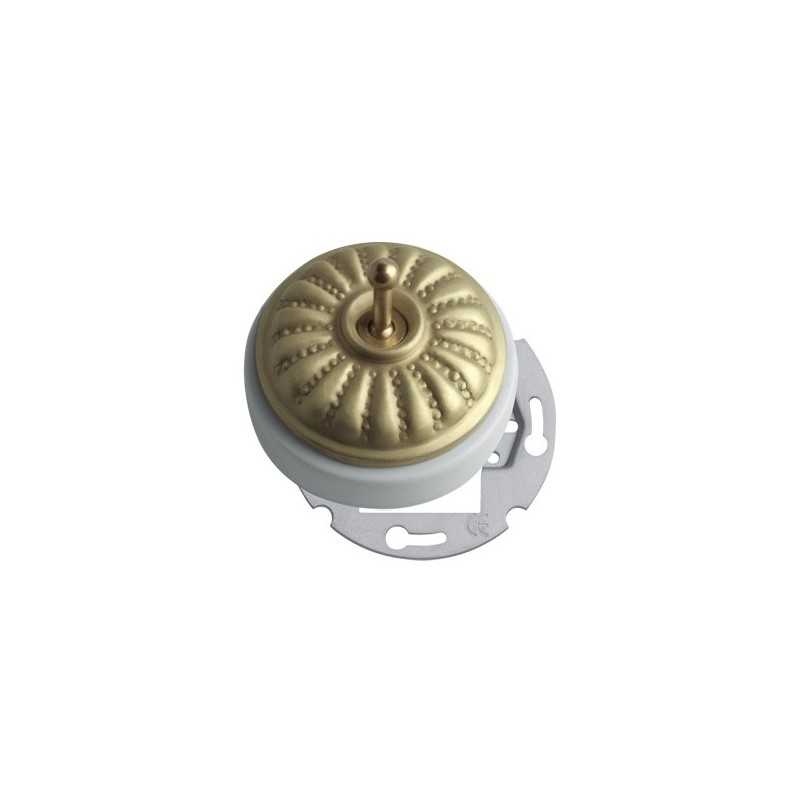 Recessed porcelain mechanism with embossed satin brass cover