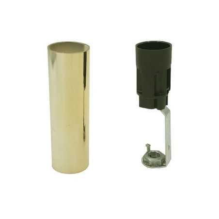 Candle with E14 lamp holder and 85mm height in gold color.