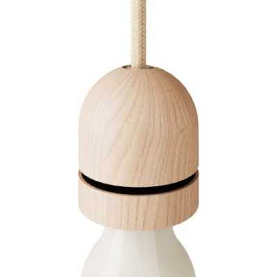 E27 threaded lamp holder with natural wood washers
