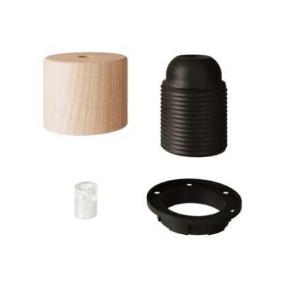 E27 threaded lamp holder with straight wooden washers