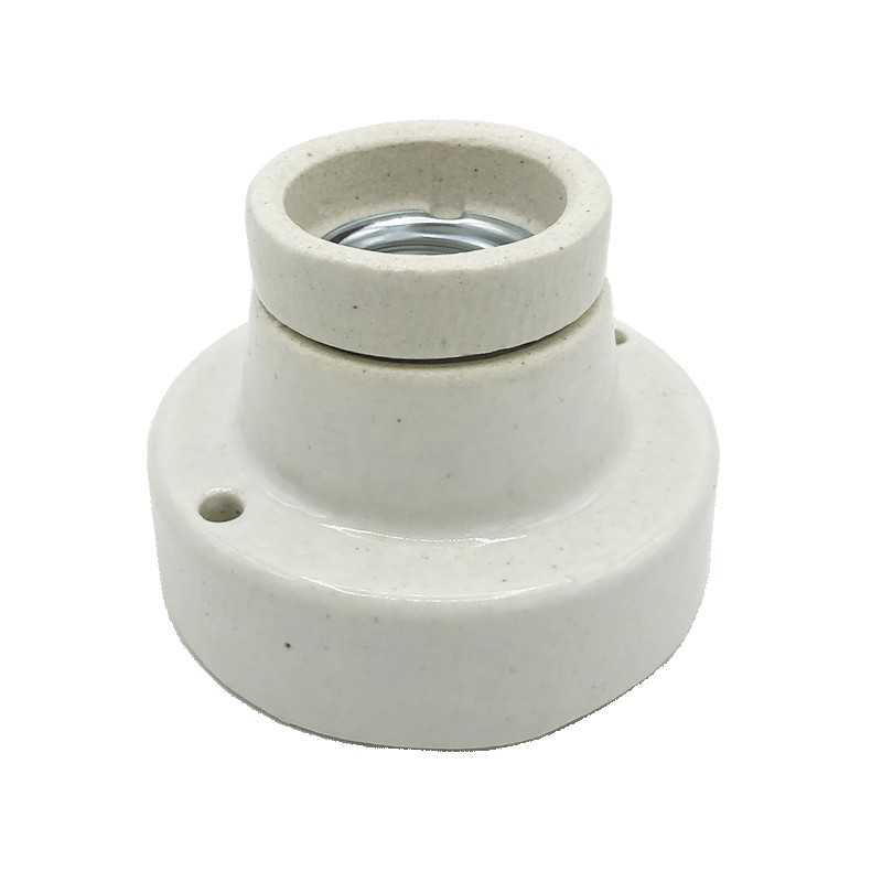 Porcelain straight E27 lamp holder socket in off-white color