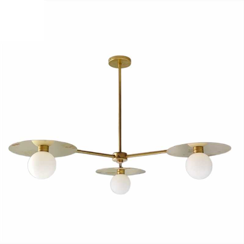 Brass ceiling lamp with three light discs